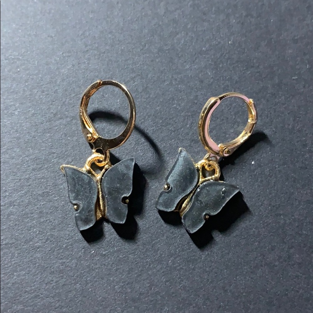Smokey Black Butterfly Earring